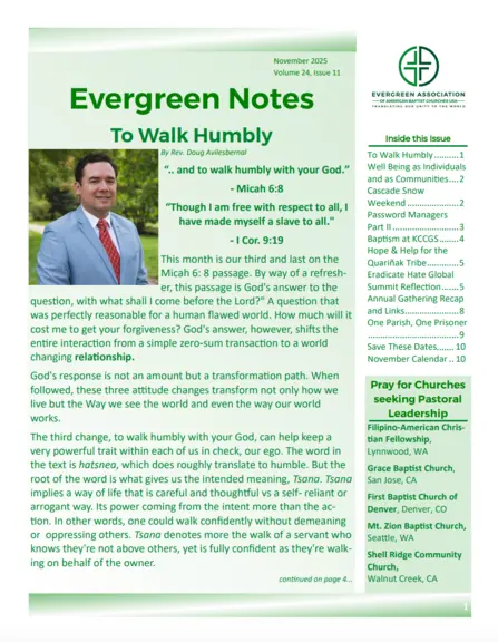 front page the this month's Evergreen Notes